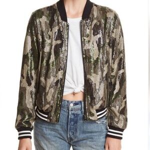 Dolce Cabo Sequin Camo Bomber Jacket Size Large